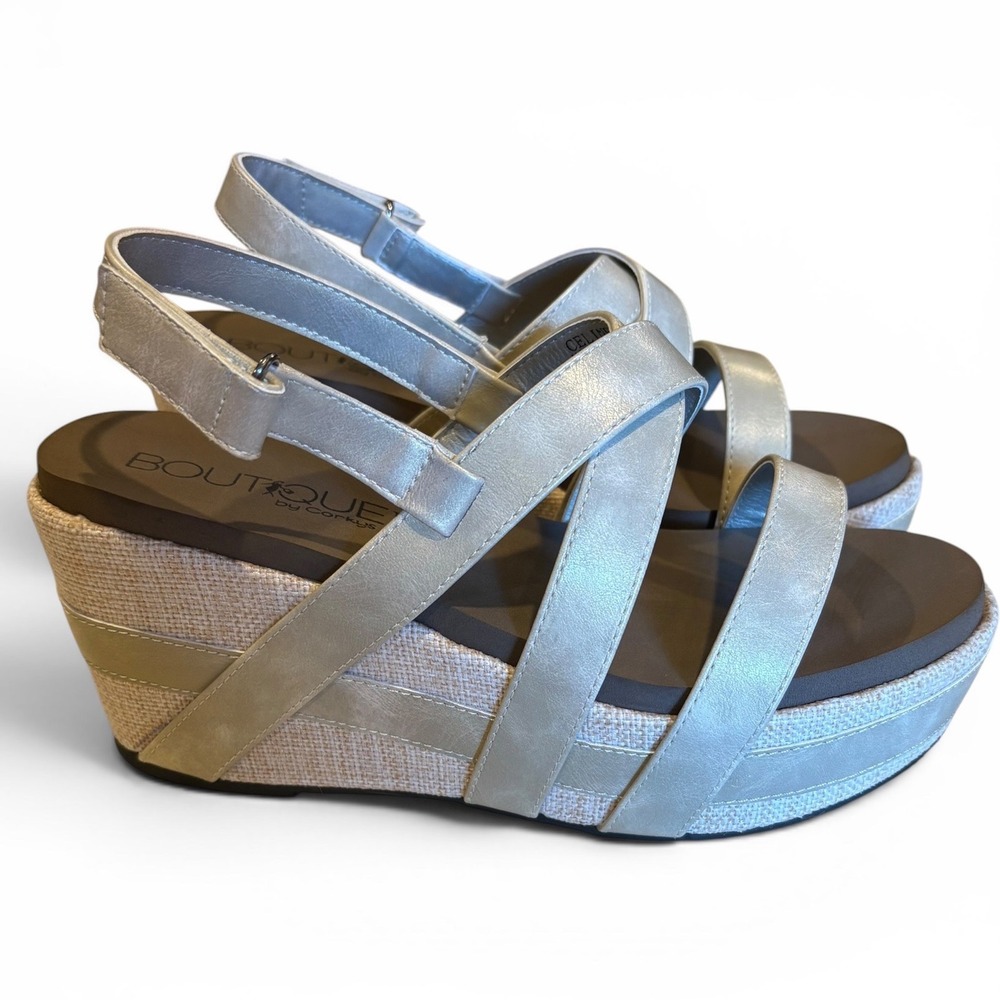 Boutique by Corkys Celine Metallic Gold Wedge Platform Sandals Women's Size 8